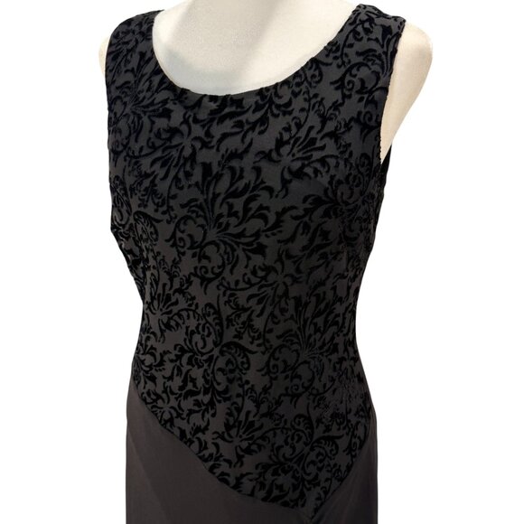 Vintage Algo Black Velvet print Chiffon Asymmetrical Dress, Sleeveless - Picture 1 of 6